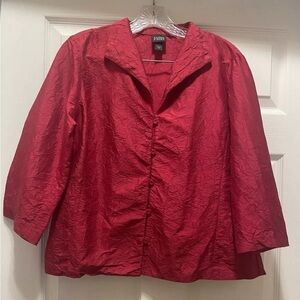 Eileen Fisher Crushed Dupioni Silk Crinkled Red Collared Button Blouse Size S